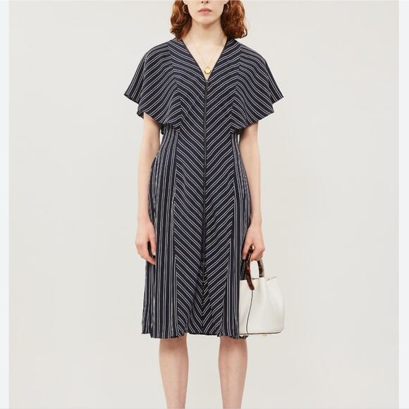 NEW Ted Baker Flissie Zip Front Striped Midi Dress Navy and White - Picture 2 of 14